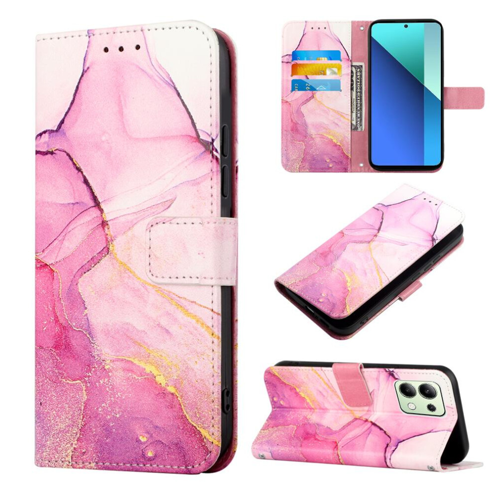 (Rose ) Case For Xiaomi Mi Note 13 4G Kickstand Pu Leather Marble Pattern Wallet Red 764762681906