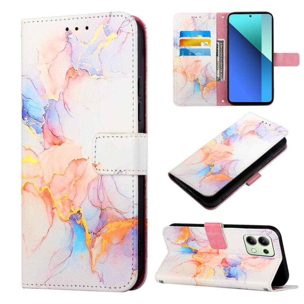 (White) Case For Xiaomi Redmi Note 13 4G Kickstand Pu Leather Marble Pattern Wallet White 764762681920
