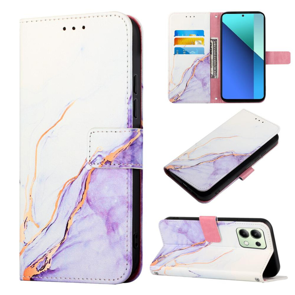(Purple) Case For Xiaomi Redmi Note 13 4G Kickstand Pu Leather Marble Pattern Wallet Purple 764762681944