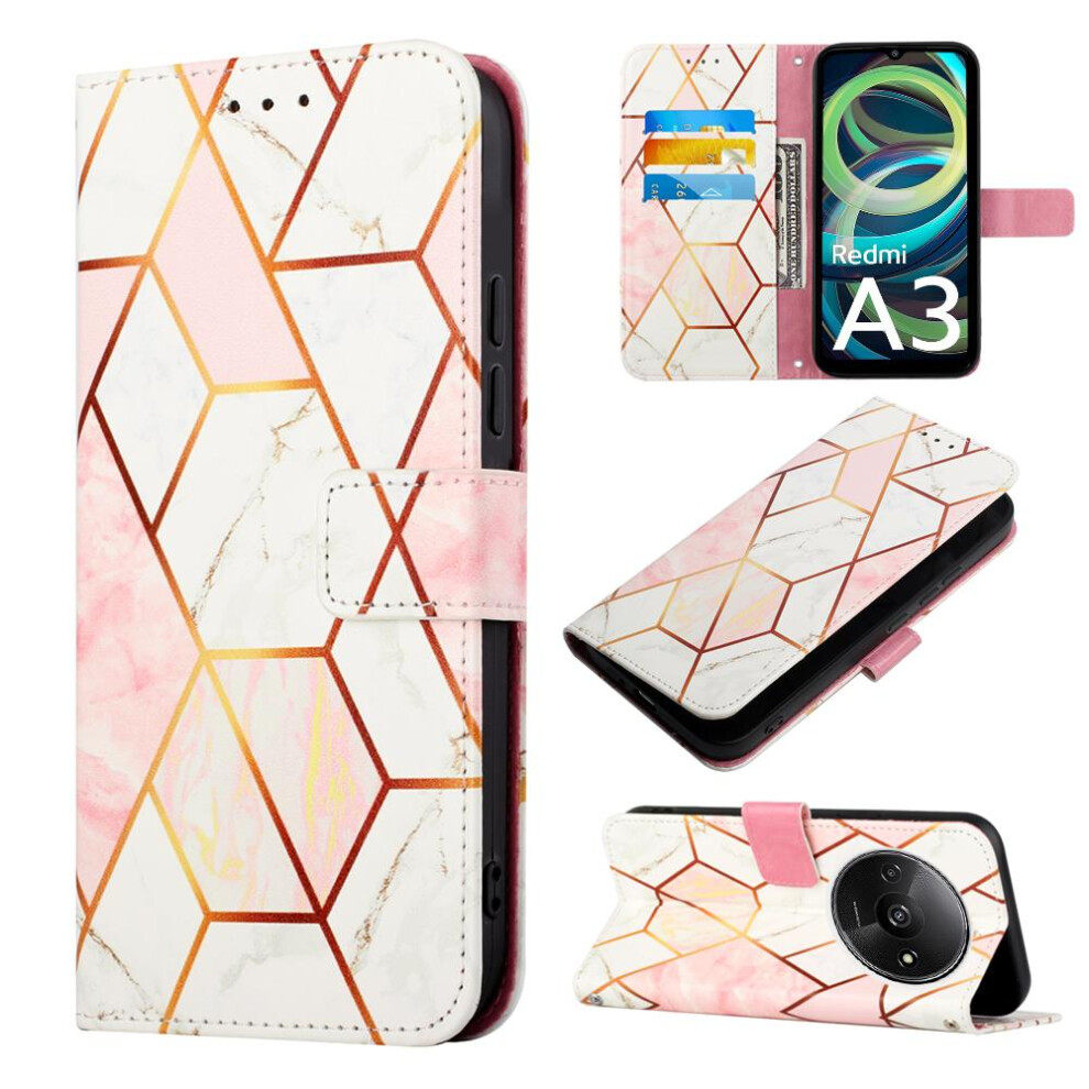 (Rose ) Case For Xiaomi Redmi A3 Pu Leather Marble Pattern Wallet Kickstand Gold 764762681999