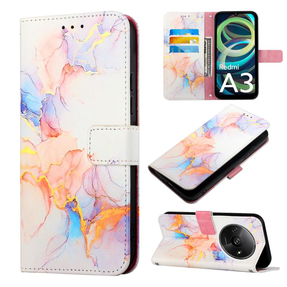 (White) Case For Xiaomi Redmi A3 Pu Leather Marble Pattern Wallet Kickstand White 764762681982