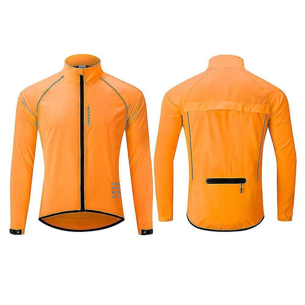 (Orange 244, XL) Mens Cycling Jacket Windproof Reflective Long Sleeve Full Zip Mtb Bike Tops Coat