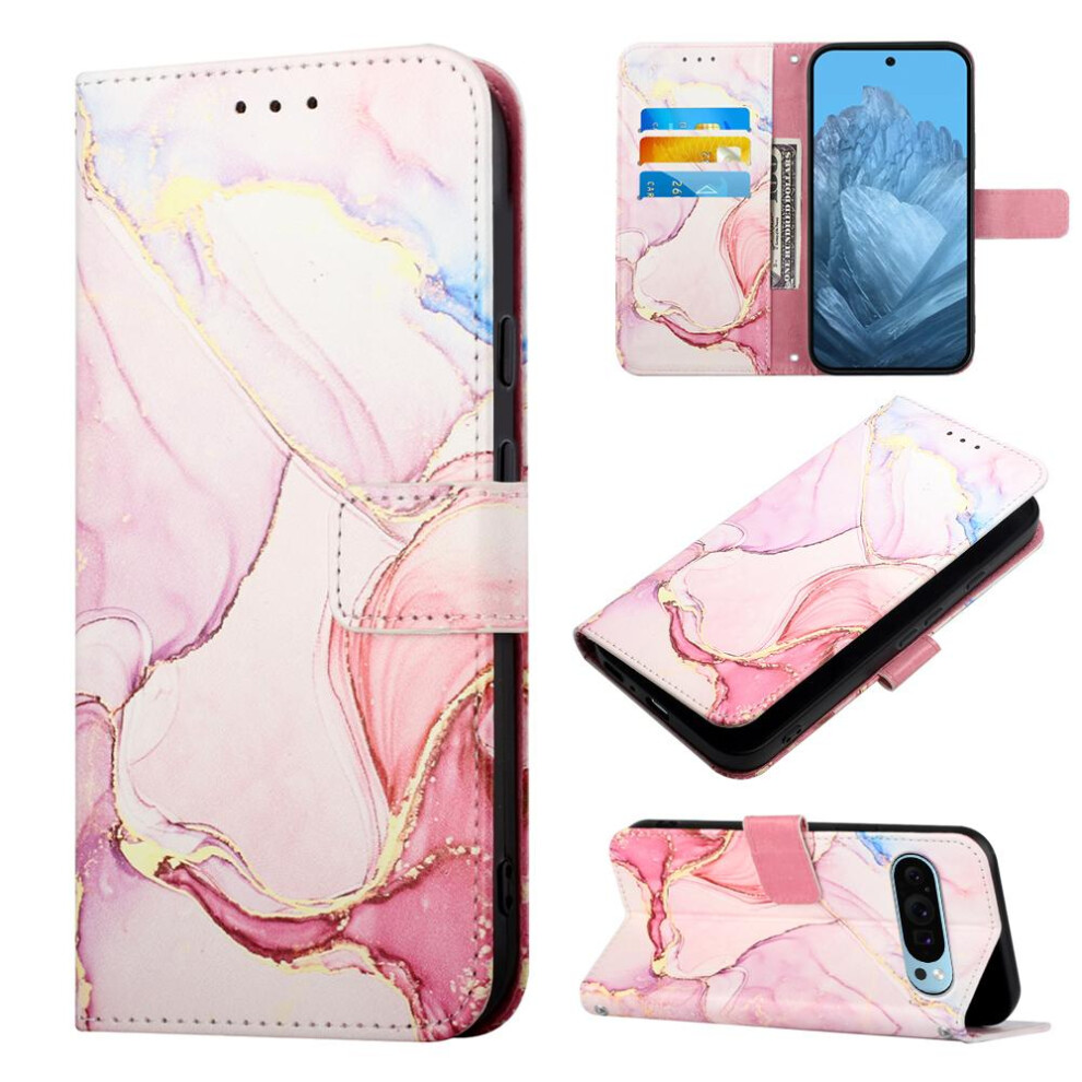 (Pink) Case For Google Pixel 9 Kickstand Wallet Marble Pattern Pu Leather Pink 764762682095