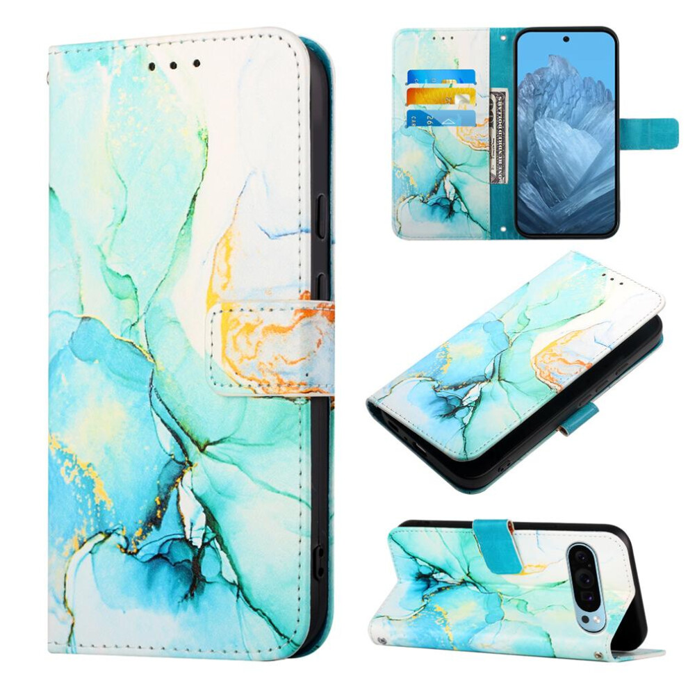 (Green) Case For Google Pixel 9 Kickstand Wallet Marble Pattern Pu Leather Green 764762682132