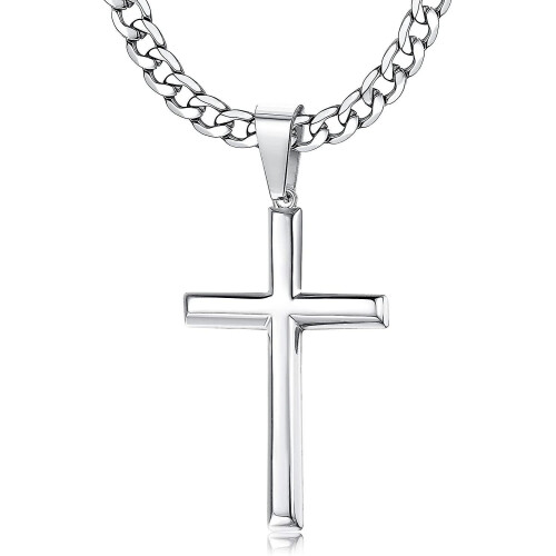 925 Sterling Silver Cross Pendant Necklace For Men Women 5mm Stainless Steel Diamond-cut Cuban Chain Cross Necklace Mens Womens 41/46/51/56/61/71/76cm