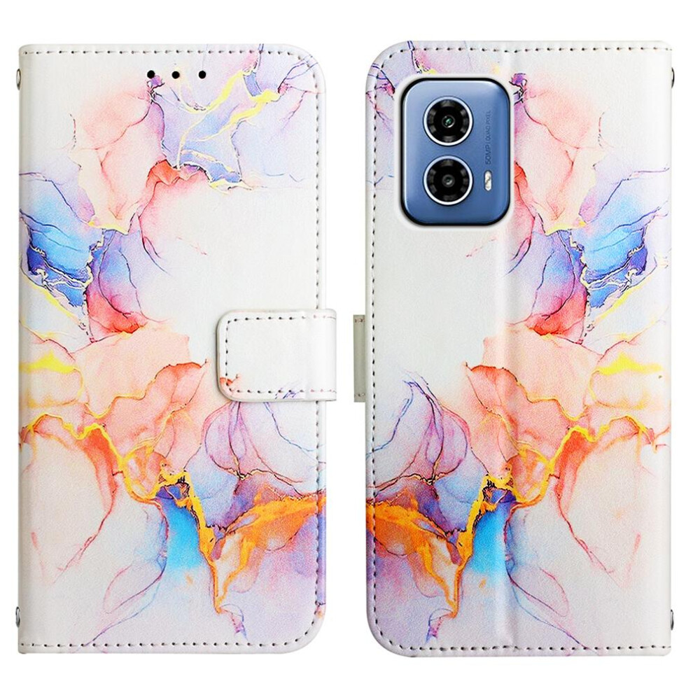 (White) Case For Motorola Moto G34 Marble Pattern Wallet Pu Leather Kickstand White 764762682347