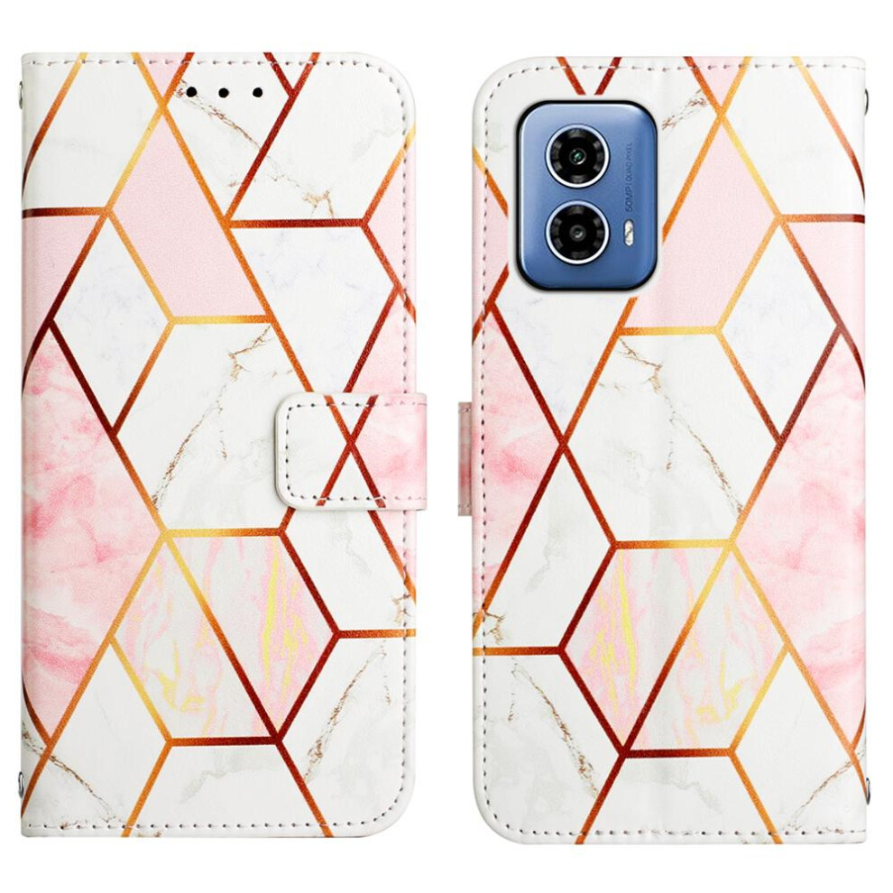(Rose ) Case For Motorola Moto G34 Marble Pattern Wallet Pu Leather Kickstand Gold 764762682354