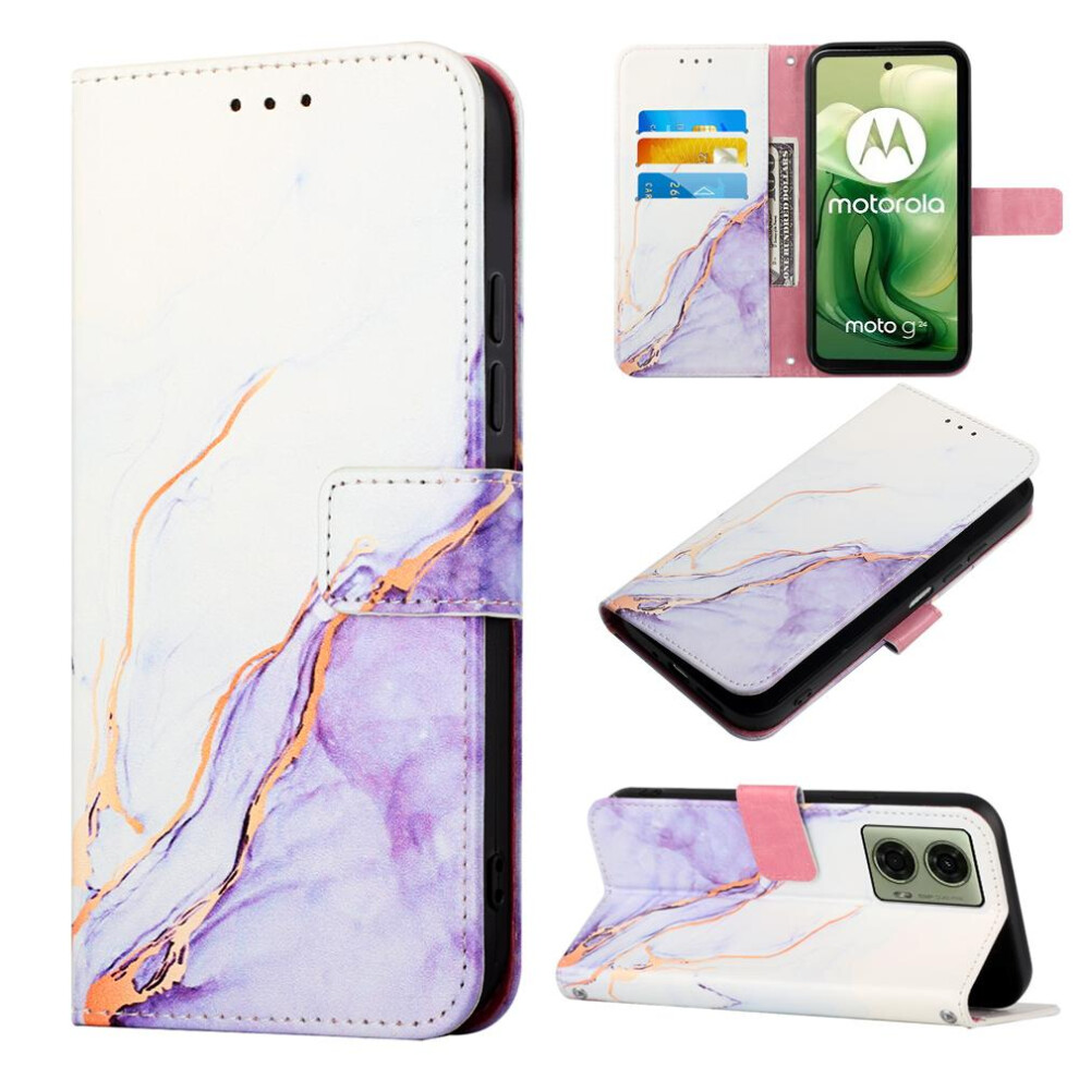 (Purple) Case For Motorola Moto G24 4G/G04 4G Wallet Marble Pattern Kickstand Pu Leather Purple 764762682422