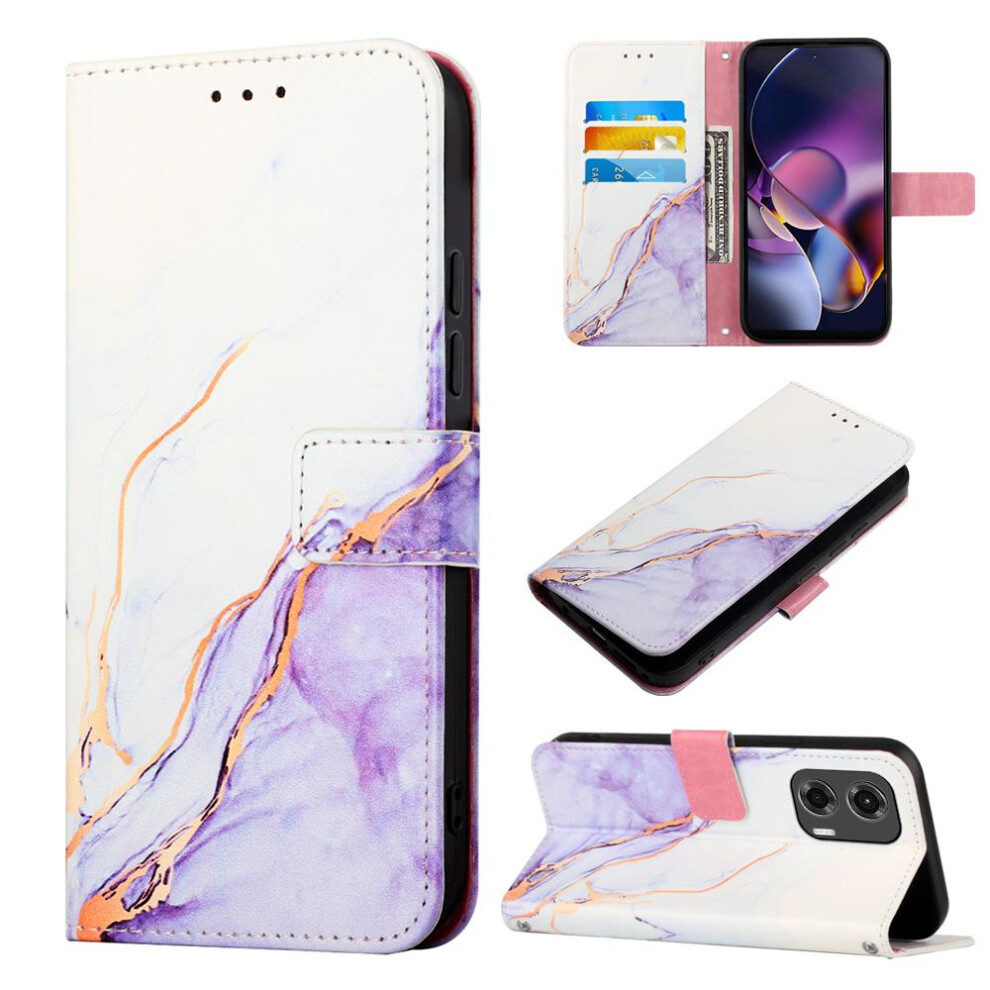 (Purple) Case For Motorola Moto G Stylus 5G 2024 Marble Pattern Wallet Kickstand Pu Leather Purple 764762682484
