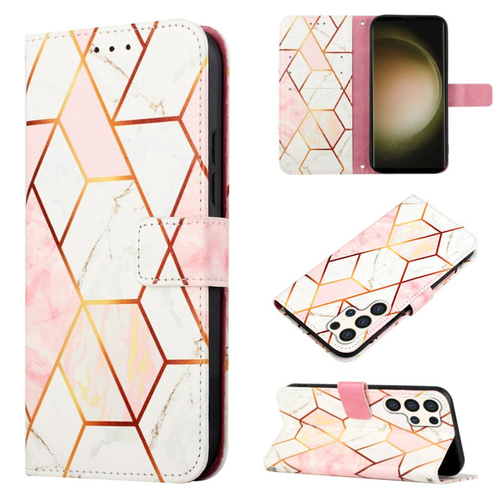 (Rose ) Case For Samsung Galaxy S24 Ultra 5G Marble Pattern Pu Leather Kickstand Wallet Gold 764762682651
