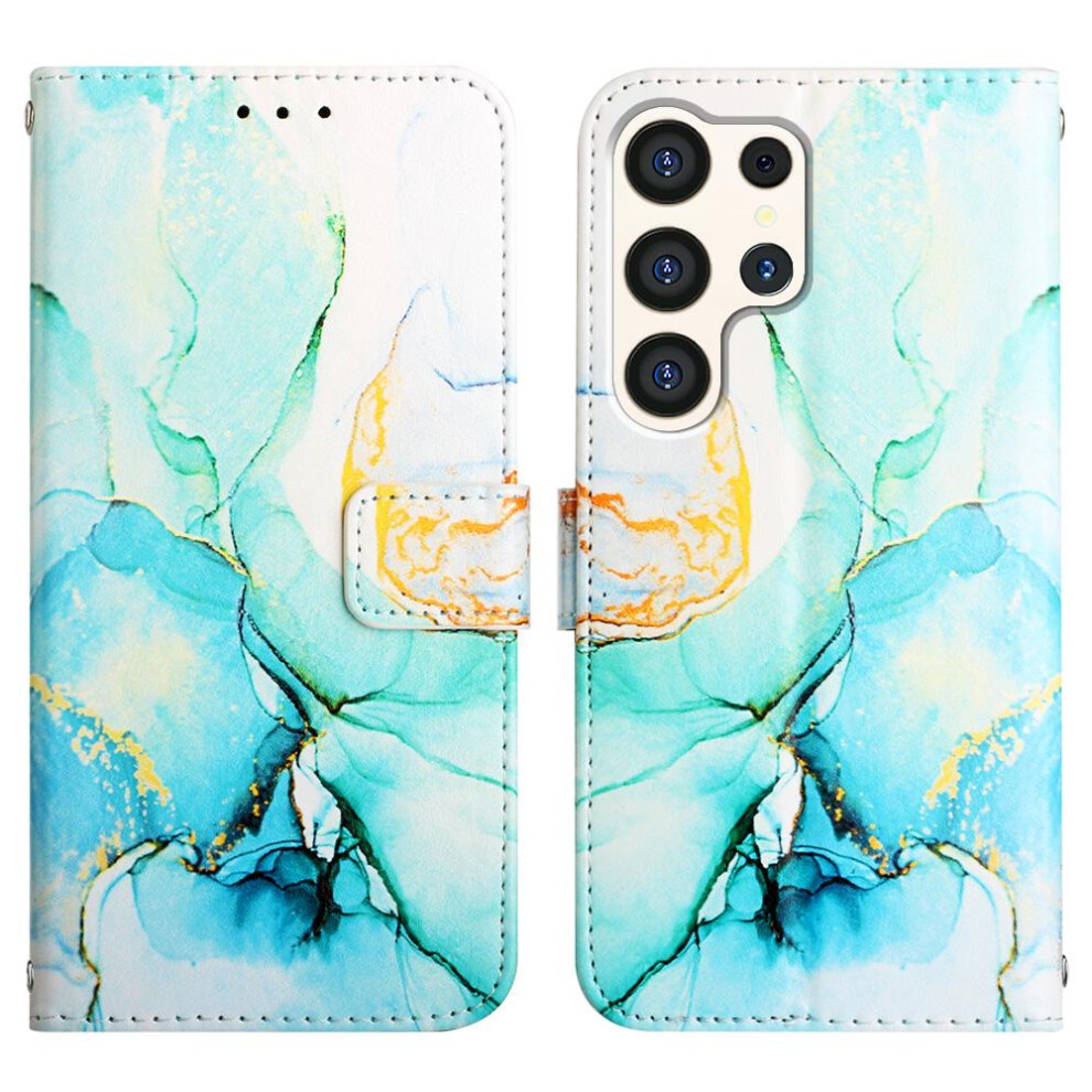(Green) Case For Samsung Galaxy S24 Ultra 5G Marble Pattern Pu Leather Kickstand Wallet Green 764762682675