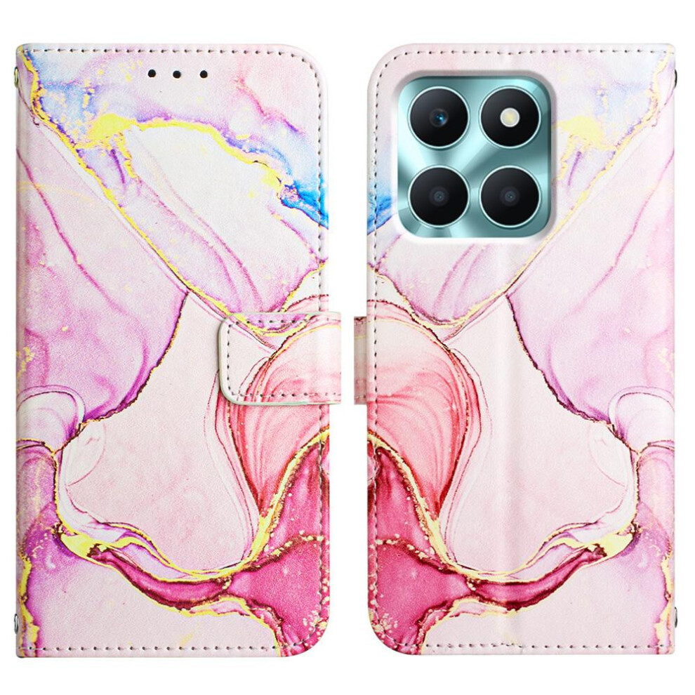 (Pink) Case For Honor X6a Kickstand Pu Leather Marble Pattern Wallet Pink 764762682699