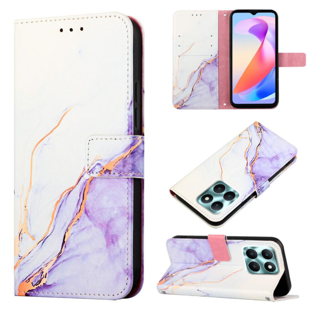 (Purple) Case For Honor X6a Kickstand Pu Leather Marble Pattern Wallet Purple 764762682729