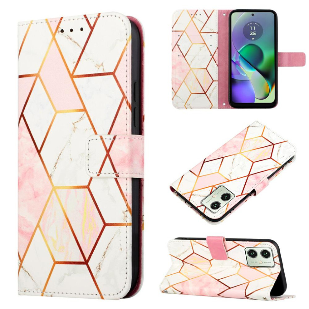 (Rose ) Case For Motorola Moto G54 Wallet Pu Leather Marble Pattern Kickstand Gold 764762682774