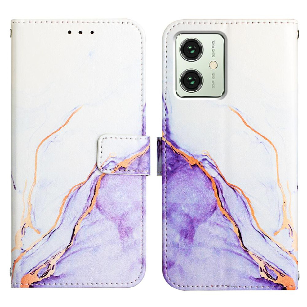 (Purple) Case For Motorola Moto G54 Wallet Pu Leather Marble Pattern Kickstand Purple 764762682781