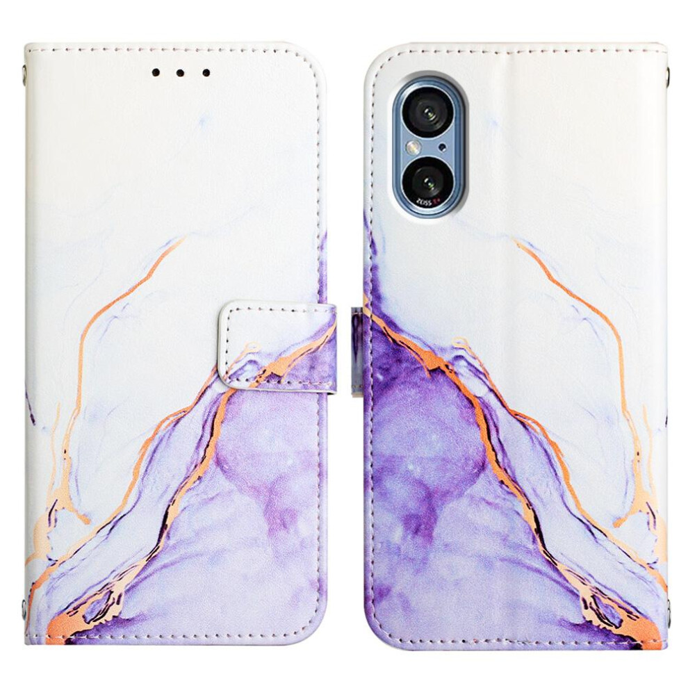 (Purple) Case For Sony Xperia 5 V Pu Leather Marble Pattern Wallet Kickstand Purple 764762683023