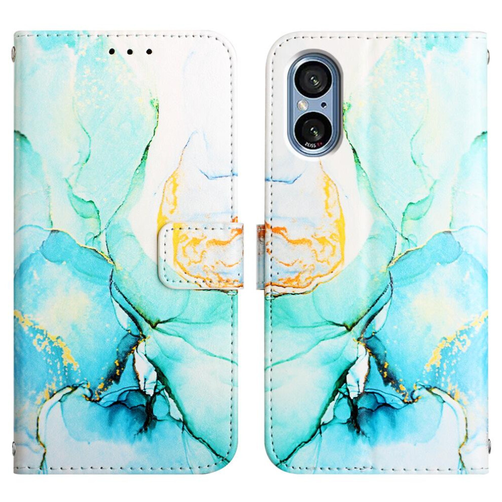 (Green) Case For Sony Xperia 5 V Pu Leather Marble Pattern Wallet Kickstand Green 764762683030