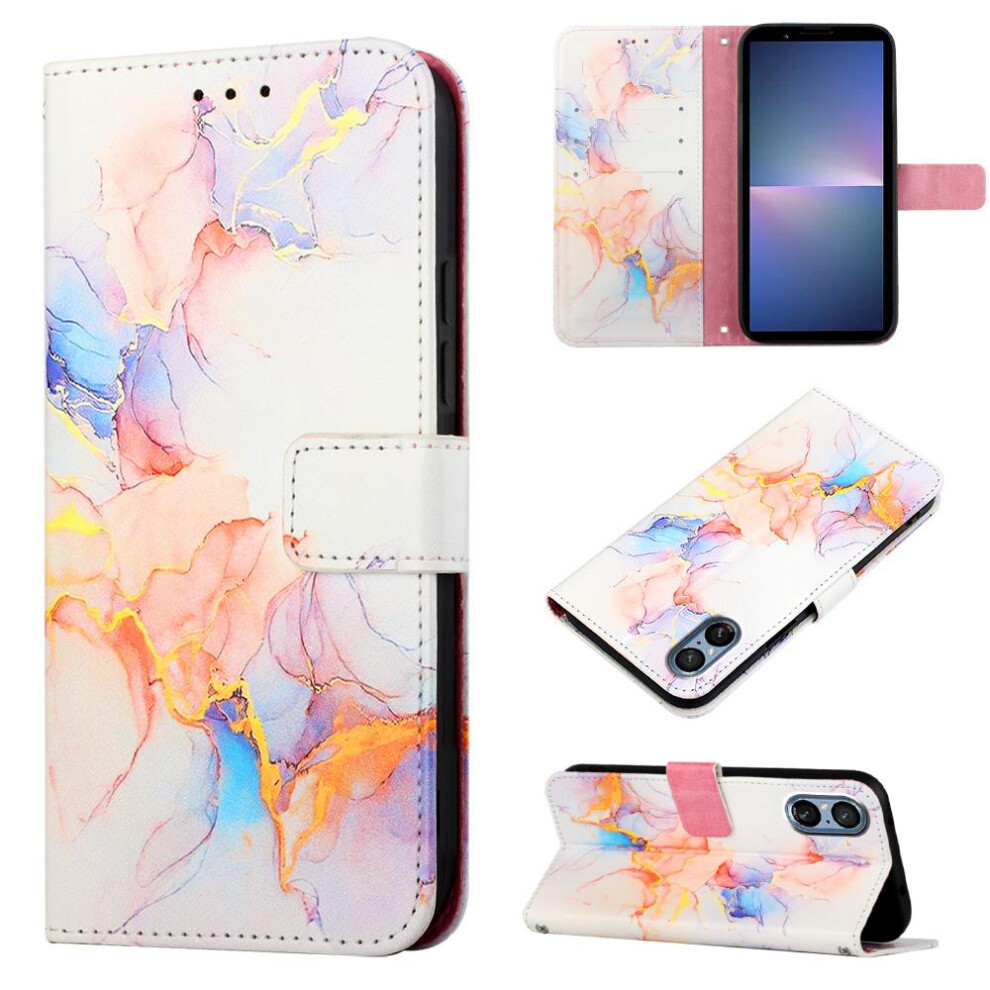 (White) Case For Sony Xperia 5 V Pu Leather Marble Pattern Wallet Kickstand White 764762683009