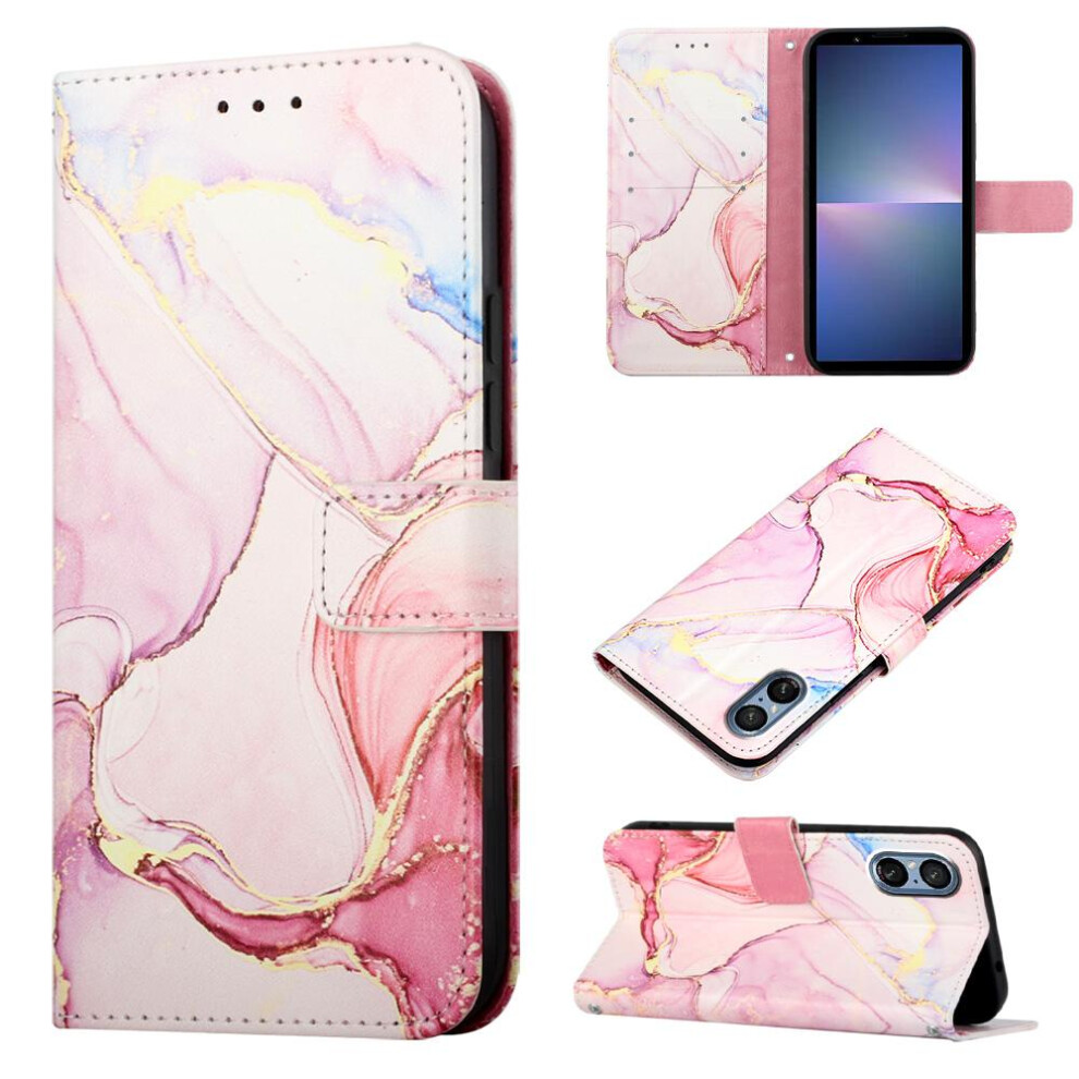 (Pink) Case For Sony Xperia 5 V Pu Leather Marble Pattern Wallet Kickstand Pink 764762682996