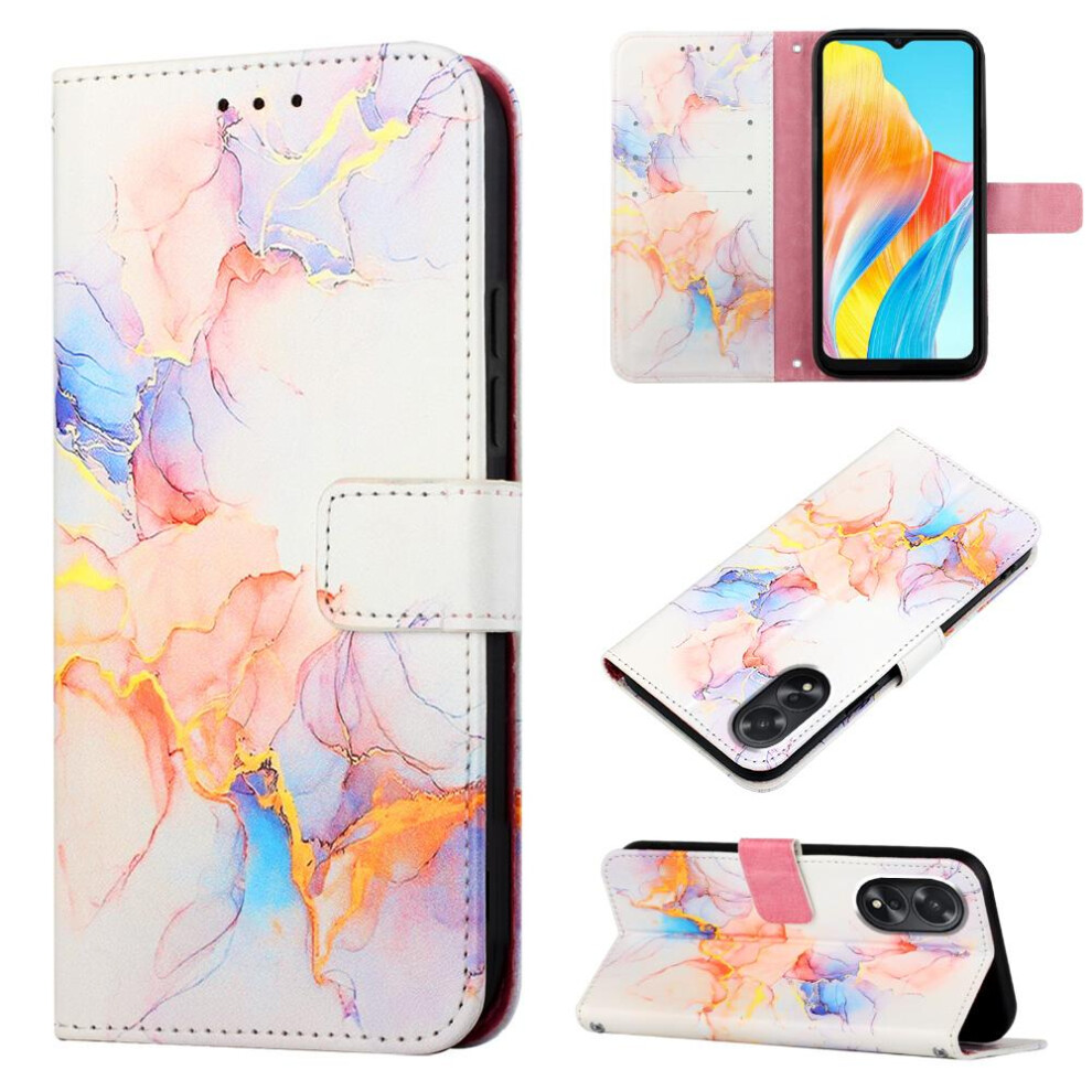 (White) Case For Oppo A38 4G Marble Pattern Kickstand Pu Leather Wallet White 764762683061
