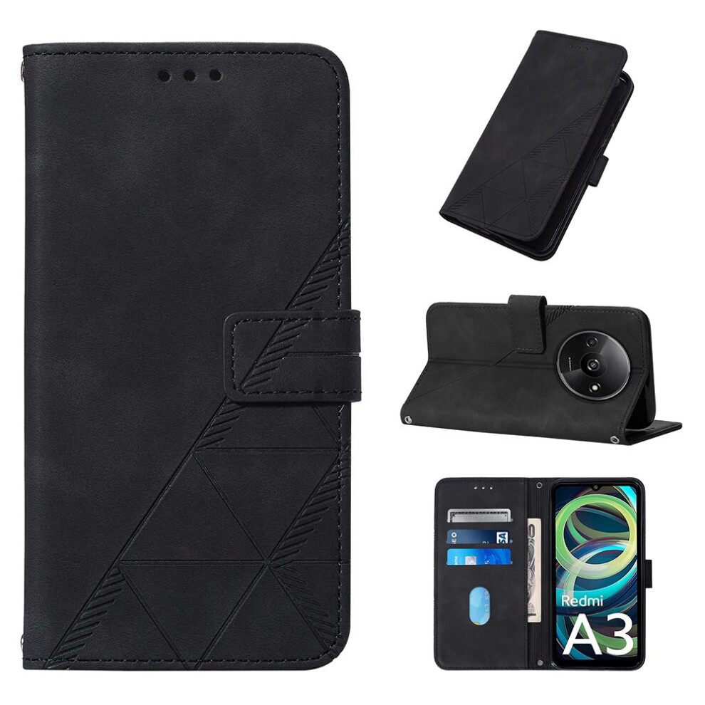 (Black) Case For Xiaomi Redmi A3 Wallet Cover Flip Folio Book Protective Credit Card Holder Pu Leather Black 764762685591