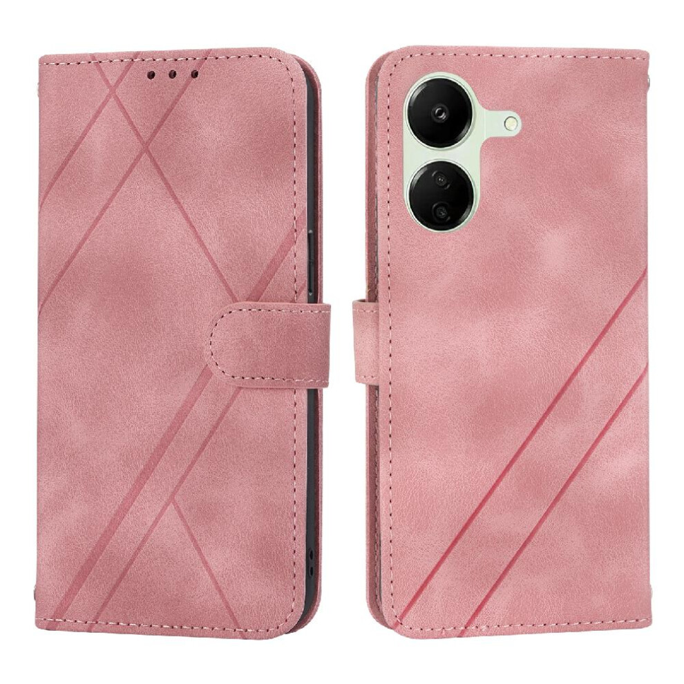 (Pink) Filp Case For Xiaomi Redmi 13C 4G Hand Wallet Pu Leather Cover Kickstand Wrist Strap Credit Card Holder Pink 764762689698
