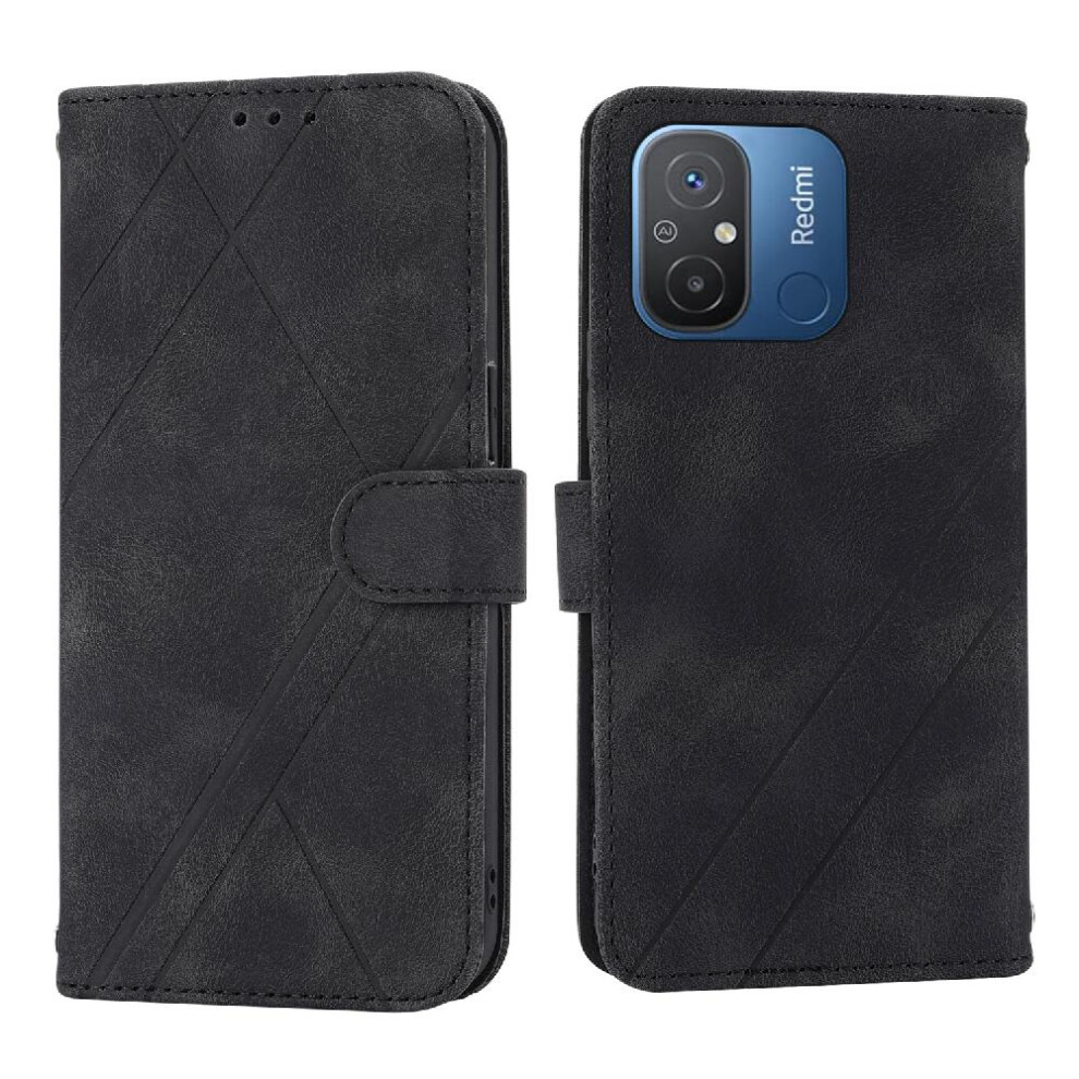 (Black) Filp Case For Xiaomi Redmi 10A/9C Wrist Strap Kickstand Hand Wallet Pu Leather Cover Credit Card Holder Black 764762689926