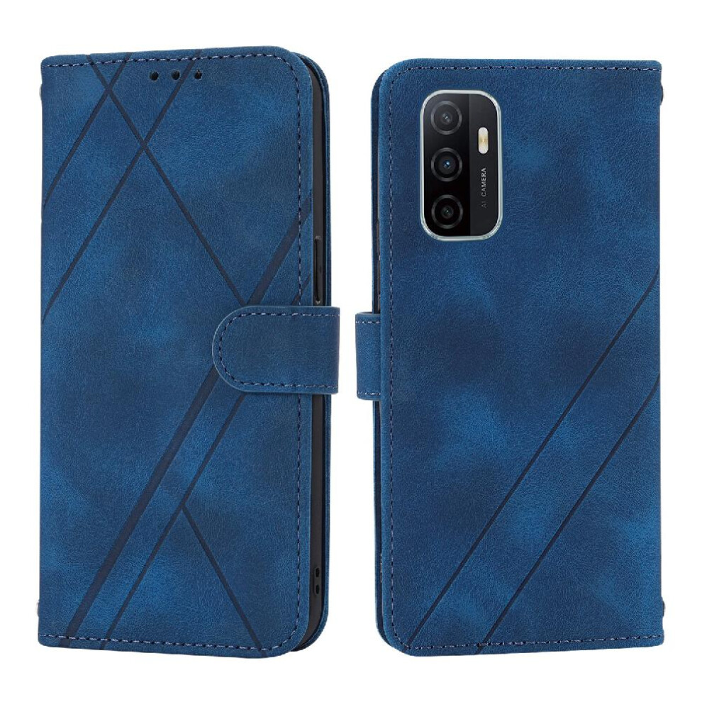 (Blue) Filp Case For Oppo A93 5G/A74 5G/A54 5G/A93s Wrist Strap Pu Leather Cover Kickstand Hand Wallet Credit Card Holder Blue 764762690519
