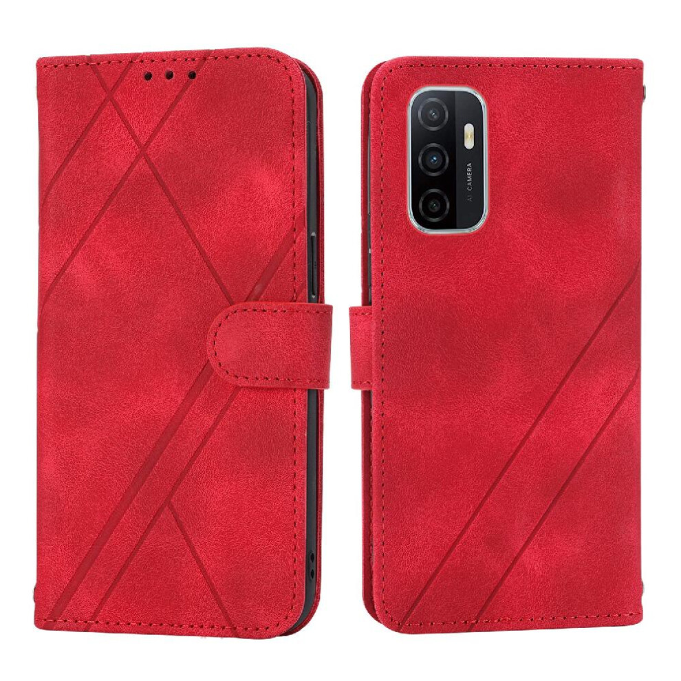 (Red) Filp Case For Oppo A93 5G/A74 5G/A54 5G/A93s Wrist Strap Pu Leather Cover Kickstand Hand Wallet Credit Card Holder Red 764762690502