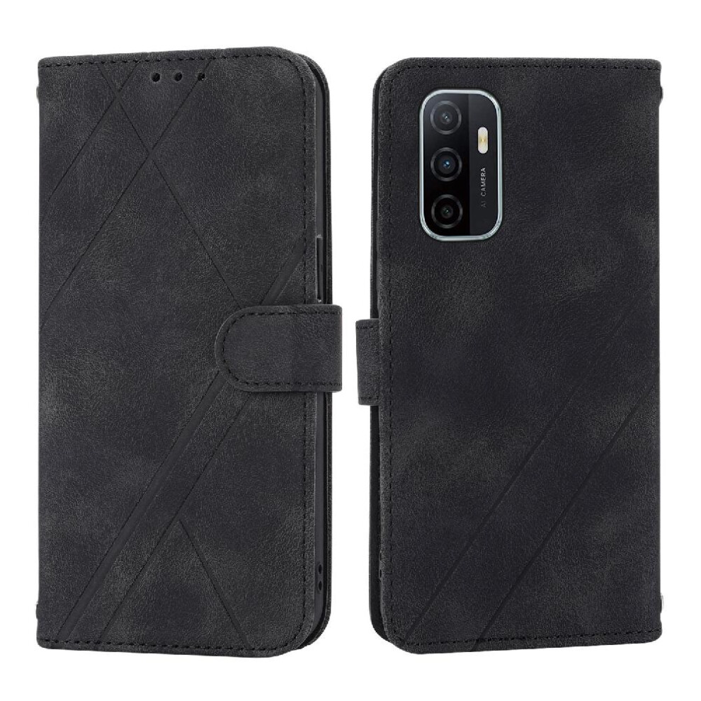 (Black) Filp Case For Oppo A93 5G/A74 5G/A54 5G/A93s Wrist Strap Pu Leather Cover Kickstand Hand Wallet Credit Card Holder Black 764762690526