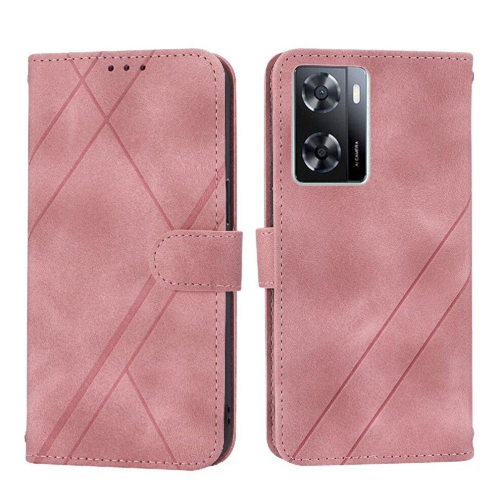 (Pink) Filp Case For Oppo A57 4G/A77 4G/A77s/A57s/A57e Kickstand Credit Card Holder Pu Leather Cover Hand Wallet Wrist Strap Pink 764762690694