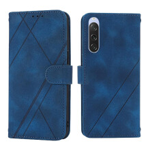 (Blue) Filp Case for Sony Xperia 1 V Wrist Strap Credit Card Holder Pu Leather Cover Hand Wallet Kickstand