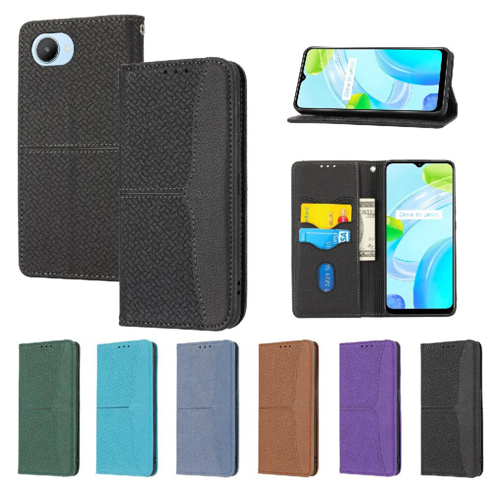 (Black) Case For Realme C30/C30s/Narzo 50I Prime Flip Folio Book Credit Card Holder Pu Leather Cover Hand Wallet Black 764762693893