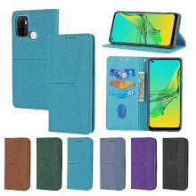 (Blue) Case For Oppo A53 Credit Card Holder Flip Folio Book PU Leather Cover Hand Wallet
