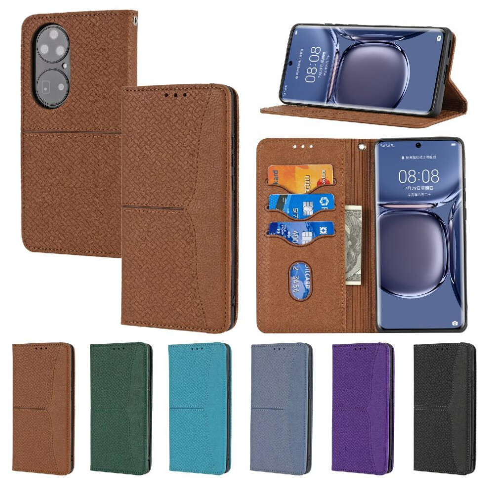 (Brown) Case For Huawei P50 Pro Credit Card Holder Hand Wallet Flip Folio Book Pu Leather Cover Brown 764762696702