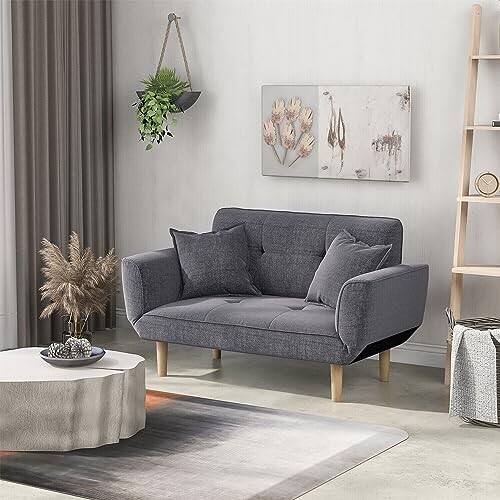 Sleeper Small Sofa Bed Compact Loveseat Couch Wood Legs Light Grey on OnBuy