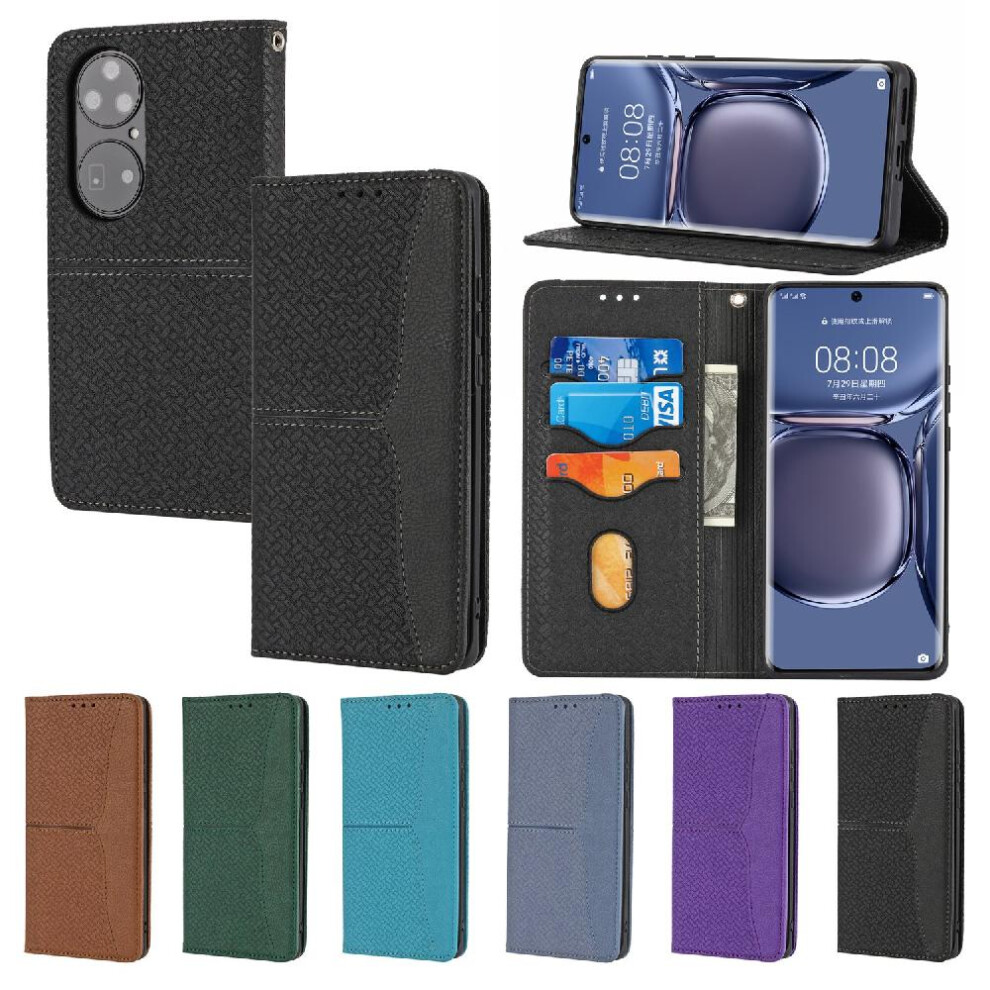 (Black) Case For Huawei P50 Flip Folio Book Hand Wallet Credit Card Holder Pu Leather Cover Black 764762696771