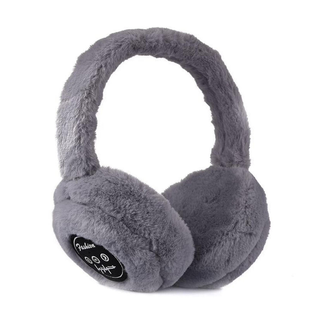 (Gray) Bluetooth Earmuff Warm Plush Wireless Music Earmuffs Unisex For Women Men
