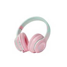 (Pink) Music Headset Gradient Bluetooth Headphone Wireless LED Light Gamer Earphone Kids