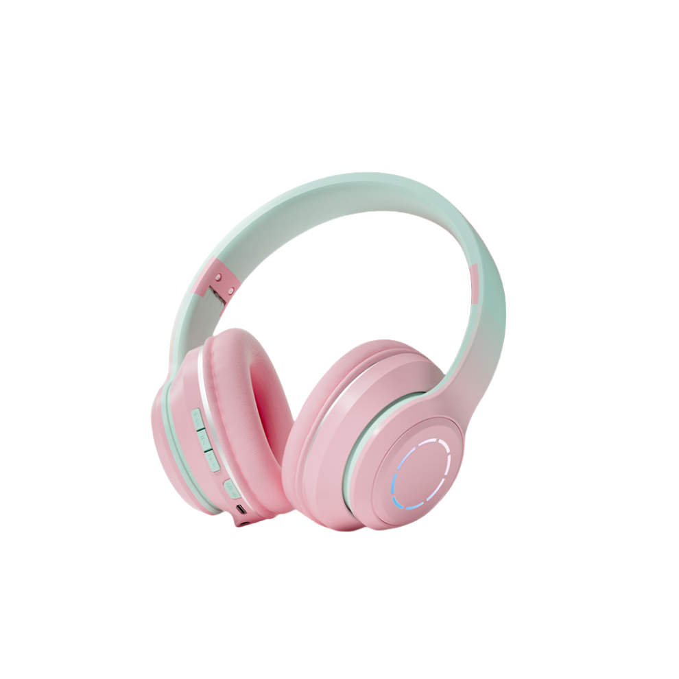 (Pink) Music Headset Gradient Bluetooth Headphone Wireless LED Light Gamer Earphone Kids-image-OPC-PDT7DBP-NEW