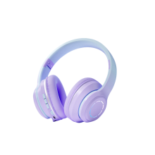 (Purple) Music Headset Gradient Bluetooth Headphone Wireless LED Light Gamer Earphone Kids