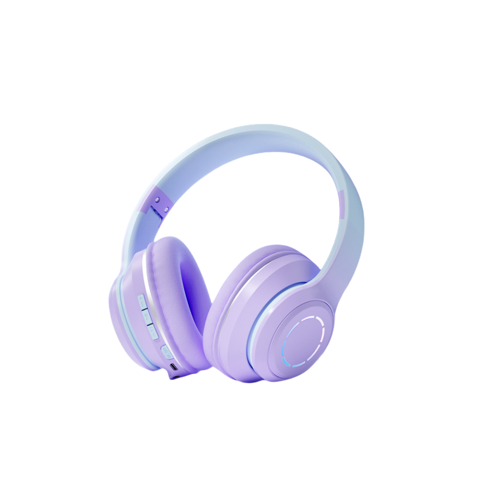 () Music Headset Gradient Bluetooth Headphone Wireless Led Gamer Earphone Kids Purple/Light 6292610177683
