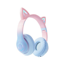 (Blue) Bluetooth Wireless Headphones Cat Ear Glow Light Stereo Kids Gamer Girls Headset