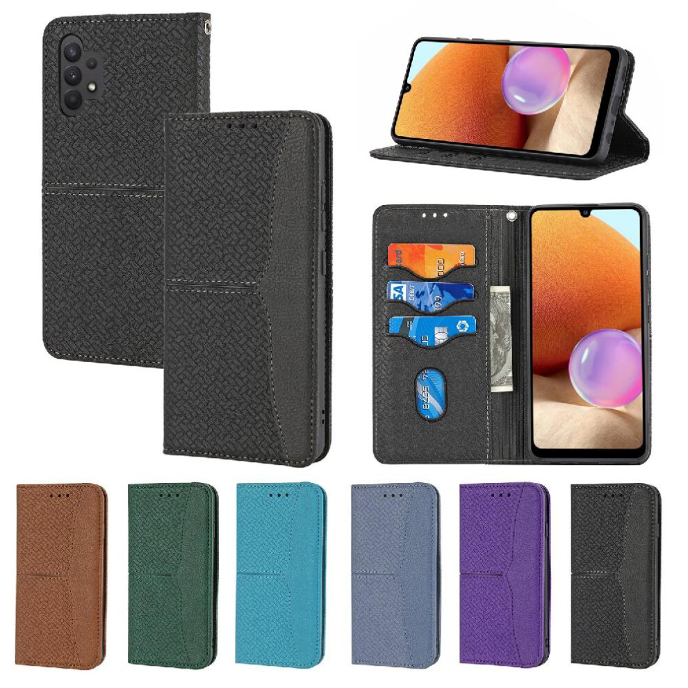 (Black) Case For Samsung Galaxy A32 4G Hand Wallet Flip Folio Book Credit Card Holder Pu Leather Cover Black 764762701451