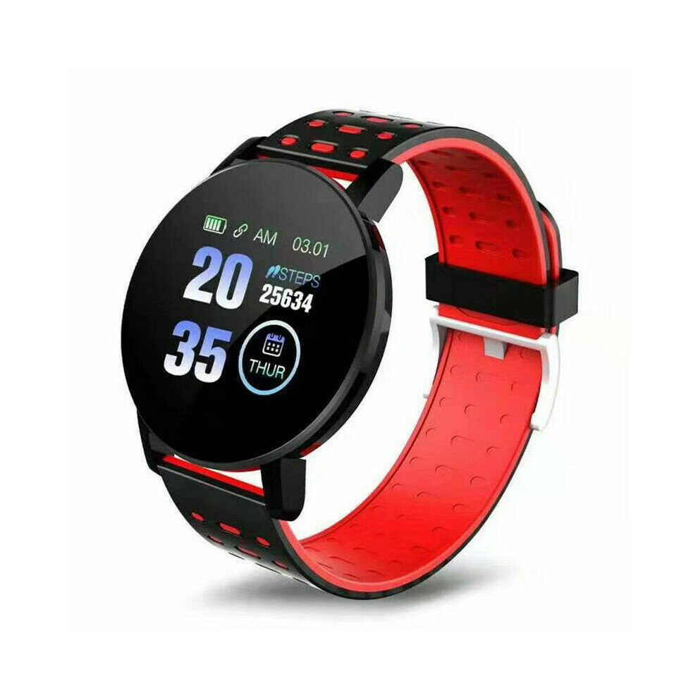 (Red) Smart Watch Bluetooth Heart Rate Blood Pressure Sports Fitness Tracker Pedometer Red 4069938037607