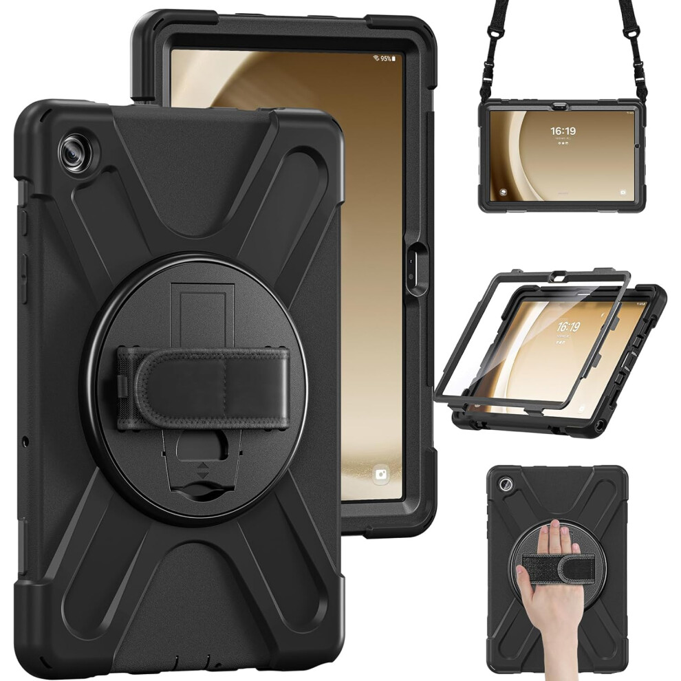 Icatchy Case Samsung Galaxy Tab A9 Plus 11 Inch Shockproof Cover Built-In Screen Protector Black