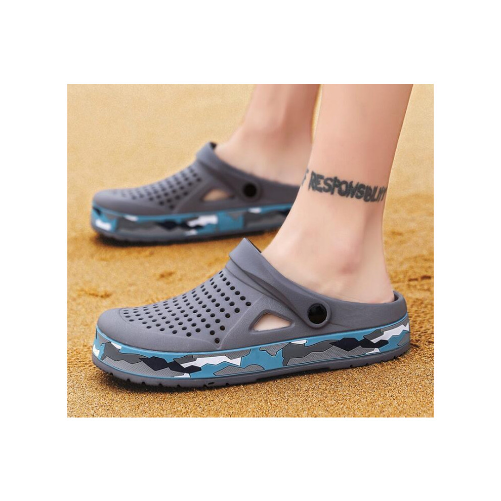 (Grey  , EU 43/Women UK 10/Men UK9) Mens Croc Adult Comfy Slip On Casual Clogs Beach Shoes Sandals Slippers