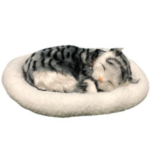 (E, One Size) Realistic Sleeping Plush Breathing Cat Furry Dog With Mat Creative Animals Decor