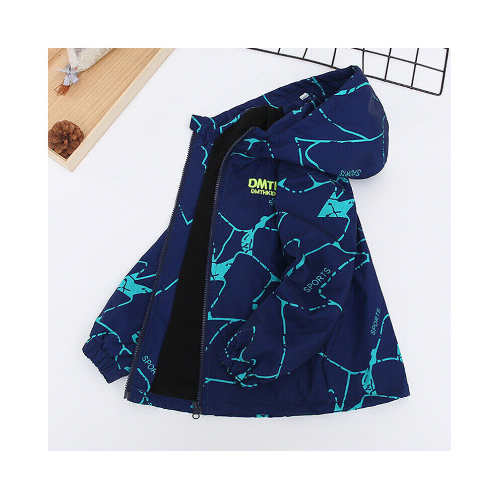(Green, 5-6 Years) Windproof Boys/Kids Hooded Zipper Coat Fleece School Lined Jacket Age 2-11