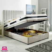 (Superking-6ft, Steel Plush) OTTOMAN DIVAN BED END LIFT STORAGE 54" HEADBOARD+MATTRESS